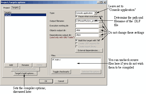 Embedded IDE Target Options Interface